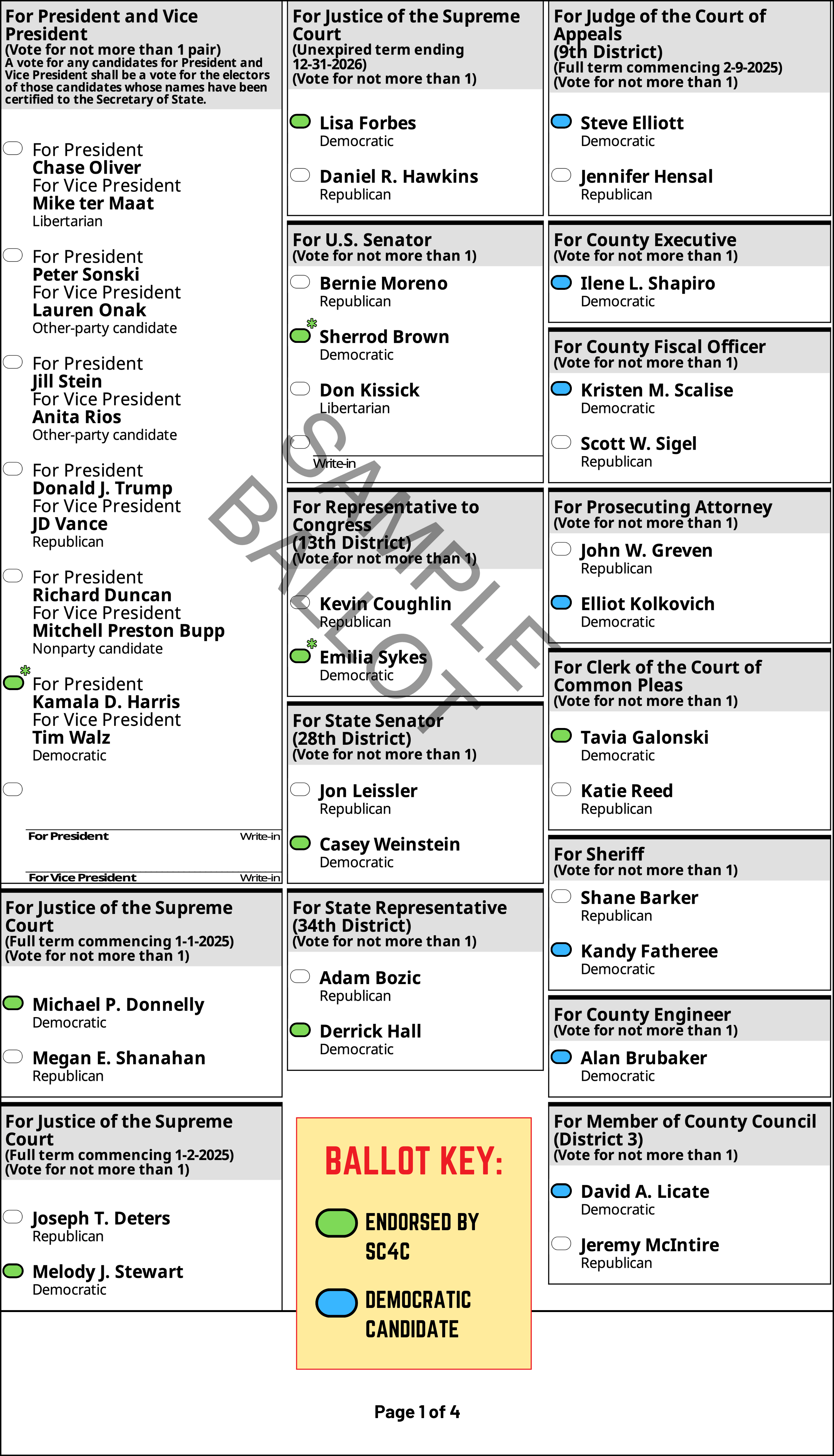 Page one of our sample ballot for the 2024 Presidential General Election 