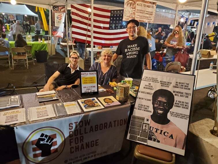 Stow Collaboration for Change members Aaron Yeager, Rachel Jamison, and Miguel Carvallo, at the 2021 Stow Summer Sunset Blast.