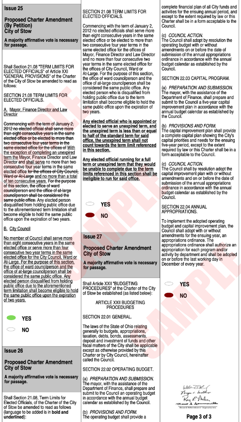 Page 3 of our sample ballot for the November 2022 general election, in Stow, Ohio.