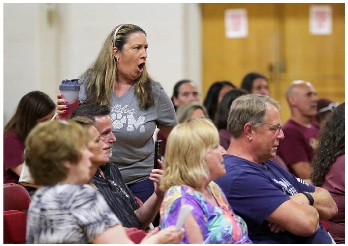 JoAnne Loparo yelling at Stow-Munroe Falls board members for considering appointing Dr. Felisha Gould as superintedent. JoAnne Loparo yelling at Stow-Munroe Falls board members for considering appointing Dr. Felisha Gould as superintedent.